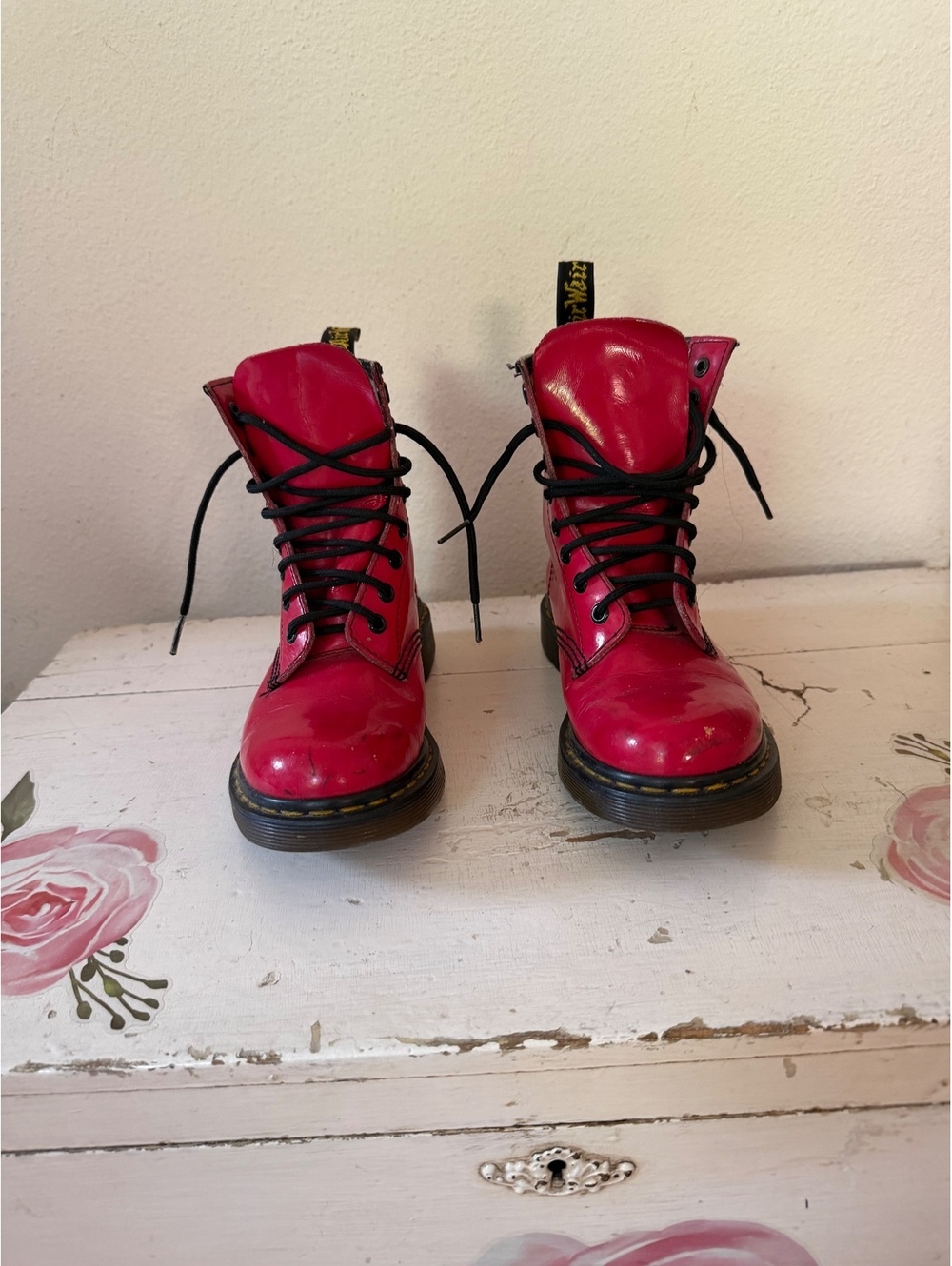 Dr. Martens 1460 W Red Leather Combat Boots Size 5 US / 36 EU